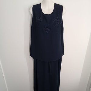 3 piece suit in navy blue with blue beaded detailing
